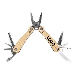 Pince coupante pliante multifonction à poignée en bois, avec logo personnalisé imprimé, pour produits en bambou, à verrouillage par sertissage - Product Image 1