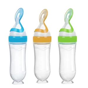 90 ml Großhandel frei von BPA weiches Silikon Babyschnecken-Squeeze-Fütterungsflasche Lebensmittel Obst-Schnuller-Fütterungsbox Silikon-Schneckelfütterung