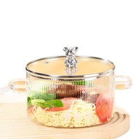 Marmite en verre borosilicate de haute qualité avec poignée en forme d'ours, design à double oreille, compatible induction, marmite à soupe en verre