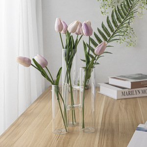 Jarrón Minimalista de Triple Vidrio Soplado a Mano, Cilíndrico, Tipo Tubo de Ensayo, para Decoración de Mesa, Arreglos Florales de Pared - Product Image 5