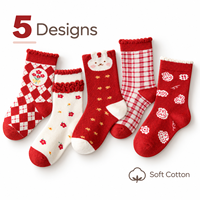 Chaussettes d'hiver en coton doux pour filles, chaussettes de Noël à carreaux rouges avec motif de lapin mignon, chaussettes chaudes pour enfants, ensemble cadeau