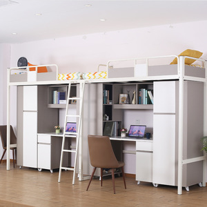 Cama de dormitorio con escritorio y espacio de almacenamiento, barandilla de acero para uso de estudiantes y empleados - Product Image 1