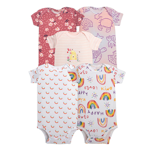 <strong>Short</strong> Sleeves Bodysuits 100% Cotton <strong>Infant</strong> Baby Boys Girls Baby Romper <strong>Set</strong> 5 Pieces - Product Image 5