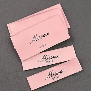 Custom Name Pink Garment Labels End Fold Heat Seal Woven Fabric Private Label Tags for Clothing