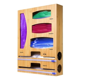 Foil and Plastic Wrap Storage Ziplock Bag Organizer 6 in 1, Included 4 Storage Plastic Bag Container For Kitchen