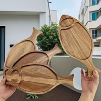 Plateau en bois d'acacia - Assiette créative pour la maison, idéale pour le fromage et les steaks - Plateau de service pour le thé et les collations - Assiette de dîner