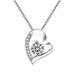 Collar con Colgante de Corazón de Plata de Ley 925 con Circonita Cúbica, Chapado en Rodio, para Compromiso, Boda, Fiesta o Regalo - Product Image 1