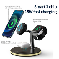 Chargeur sans fil magnétique 3-en-1 15W pour téléphone portable, montre connectée, écouteurs TWS et microphone avec support