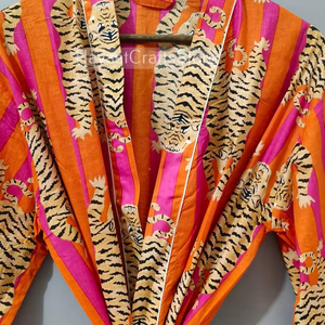 Collection exclusive du fabricant indien : Robe kimono faite main 100 % coton pour femme, taille ample, longueur genou, avec ceinture surdimensionnée - Product Image 3