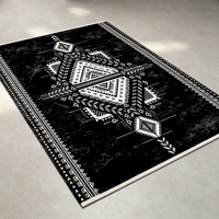 Tapis Noir Grand Format Style Champêtre Profond en Fibre de Polyester, Résistant aux Taches et Lavable en Machine, Tailles Personnalisables