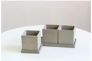 Jardinière succulente rectangulaire en ciment mat avec plateau pour pot de <span class=keywords><strong>fleur</strong></span> en béton bonsaï d'herbes conteneur avec drainage - Product Image 6