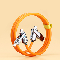 Cable de Carga Rápida Multifunción 4 en 1 de 100W PD, Cable de Transferencia de Datos USB-C a USB-C con Ángulo de 90 Grados para iPhone y Smartphones