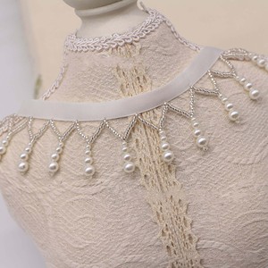 Accessori Fai-da-Te per Cheongsam e Hanfu, Nastro Decorativo Bianco con Perle e Frange, Passamaneria con Ciondolo in Perle - Product Image 3