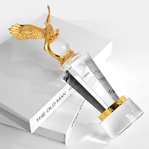 Custom Gold Metal Sculpture Trophy K9 Glass 3D Crystal Ball World Globe Award Eagle Trophy For Business Gifts Team Souvenirs