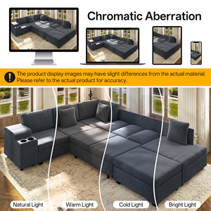 Modern L-Shaped Sectional <b>Sofa</b> Set Removable Ottoman Convertible Sleeper Hidden Armrest <b>Storage</b> USB Charging Cup Holders - Product Image 2