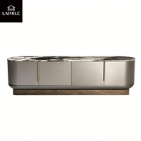 Buffet moderne de luxe avec dessus en marbre naturel, surface en cuir, armoire de rangement latérale pour salle à manger de villa