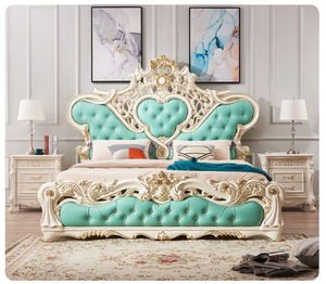 <span class=keywords><strong>Lit</strong></span> en bois exquis pour chambre à coucher, style européen, orné <span class=keywords><strong>de</strong></span> sculptures, rembourré, mobilier <span class=keywords><strong>de</strong></span> luxe pour la maison - Product Image 1