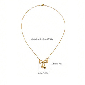 Collar Minimalista de Acero Inoxidable con Colgante de Lazo y Corazón Chapado en Oro de 18K, Diseño Hueco de Amor, Regalo para Mujer, Resistente al Agua - Product Image 2