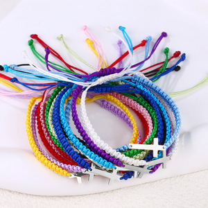 Bracelet en <span class=keywords><strong>hématite</strong></span> tissé à la main, réglable, avec croix chrétienne en acier inoxydable, bracelet porte-bonheur en cordon rouge, cadeau - Product Image 2