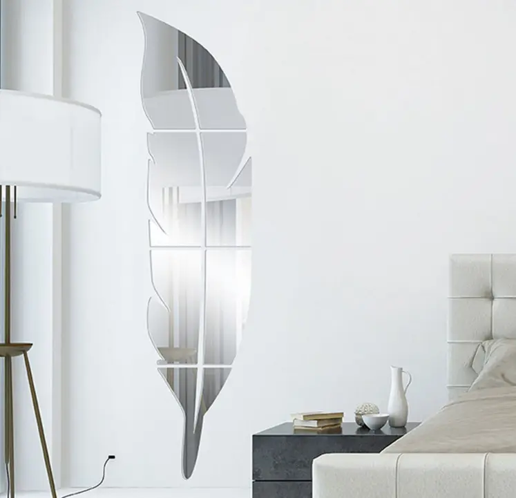 Antique décoratif bricolage auto-adhésif plume plume 3d miroir verre Stickers muraux papier peint salle de bain décor à la maison