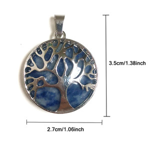 Pietra naturale con intagliato albero della vita in lega tecnica incisione rotonda di cristallo turchese collana pendente - Product Image 5