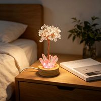 Lampe d'ambiance USB colorée en copeaux de cristal naturel avec pointe de quartz brut et base en bois pour décoration de chambre - Offre Spéciale