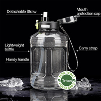 Bouteille d'eau portable en plastique de grande capacité, personnalisée, anti-fuite, 2,2 L (74 oz), pour le sport et la gym, avec poignée et paille