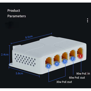 ตัวขยายกิกะบิต PoE/สวิตช์ตัวแยกสัญญาณ POE <span class=keywords><strong>5</strong></span>พอร์ตอินพุต90W พร้อมเอาต์พุต30-60W 1000Mbps - Product Image 3