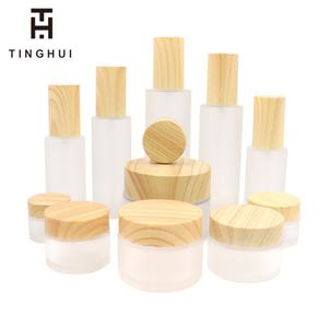 Envase de Vidrio Esmerilado para Cosméticos Faciales, Crema para el Cuidado de la Piel, con Tapa de Bambú, 30 ml, 50 ml, 100 ml, Botella con Bomba para Loción, Spray para Suero - Product Image 4