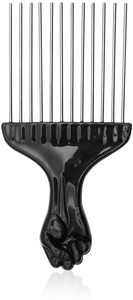 Peine afro cuadrado de metal natural con diseño de puño negro africano, peine de dientes anchos para herramienta de peinado mágico de rizos. - Product Image 3