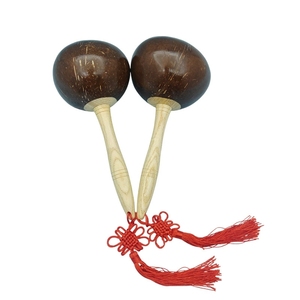 Wholesale Natural Coconut Shell Maracas Wooden Handle Sand Shaker With Chinese Knot For Kids performance - Product Image 1