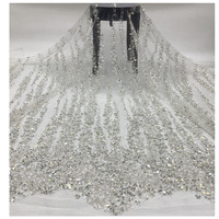Blanc Broderie Dentelle Tissu 100% Polyester Dentelle Strass Perles Sequin Perles Dentelle pour Robe De Mariée