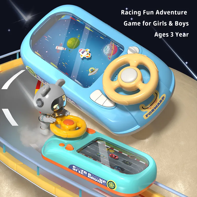 ของเล่นเด็กแบบอินเทอร์แอคทีฟไฟฟ้าพวงมาลัยของเล่นจำลองการขับรถยานอวกาศรถแข่งของเล่นผจญภัย