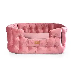 Confortável Tufted Velvet Luxury Dog Bed Cozy Dog Cushion Removível Bed