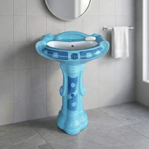 Lavabo sur pied en céramique de grande taille, forme diamant unique, pour salle de bain de centre commercial - Product Image 6