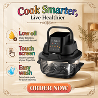 Friteuse à air portable 1600W pour des aliments croustillants, double panier en verre, capacité 1,8-4,5L, contrôle numérique, design compact, usage domestique