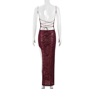 Splendido Abito Slip in Rete Rosso Vino con Stampa Zebrata, Elegante e Bellissimo <span class=keywords><strong>Vestito</strong></span> da Donna per Occasioni Casual, Abiti Boutique - Product Image 6