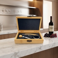Kit d'accessoires pour le vin 3 pièces avec tire-bouchon à manche métallique, verseur, bouchon, élégante boîte de rangement en bambou, cadeau de Noël, OEM disponible