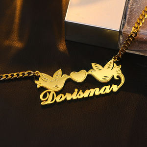 Collar con Placa de Nombre de Pájaro Personalizado de Moda, Joyería para Mujer, Chapado en Oro de 18K, Acero Inoxidable, Corazón, Venta al por Mayor - Product Image 3