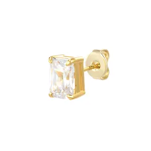Gemnel argento di Modo 925 14k gram prezzo cluster di diamanti baguette orecchini delle viti prigioniere
