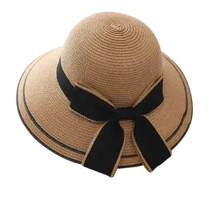 Moda özel panama hasır şapkalar chapeau femme saman düz plaj şapkası örgülü çim yaz kadın katlanabilir hasır şapka