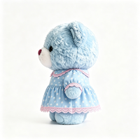 En gros, Ours en peluche doux bleu ciel, adorable et moelleux, avec tenue à col fleuri