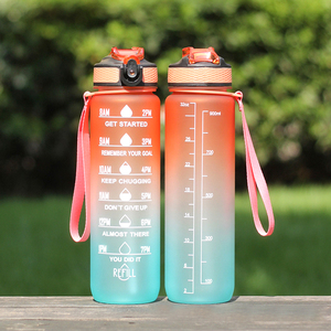 32oz Plastic Sport Gym Bottle Bpa Free Flip <b>Top</b> Cover Drink Water Bottle With Time Marker Straw Strainer - Product Image 4