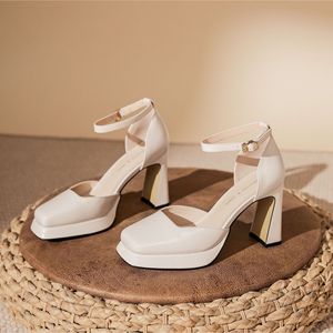 Y9760 Square Toe <b>Mary</b> <b>Jane</b> Pumps With Ankle Strap Block <b>Heel</b> High <b>Heel</b> Wedding Party Dress <b>Shoes</b> - Product Image 1