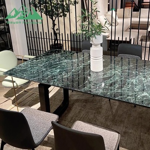 Juego de Mesa de Comedor de Piedra Sinterizada Verde de Lujo Wayon, Superficie de Mármol Sintético Brillante, Base de Pedestal Negro, Muebles de Cocina - Product Image 5