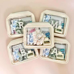 Bolsa de maquillaje de PVC mixta de nailon de 10 pulgadas para mujer, bolsa de viaje portátil impermeable con cremallera y parche de letras, estilo de moda - Product Image 6