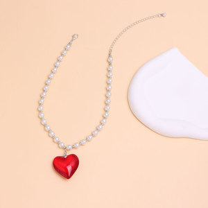 Collier de perles avec pendentif cœur, chaîne de clavicule pour femme en cristal coloré, perles blanches, usage quotidien, origine Yiwu - Product Image 4