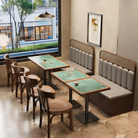 Bistro Hotel Diner Meubilair Op Maat Restaurant Booth Bank Groene Marmeren Blad Metalen Onderstel Tafel Houten Stoelen Complete Eethoek