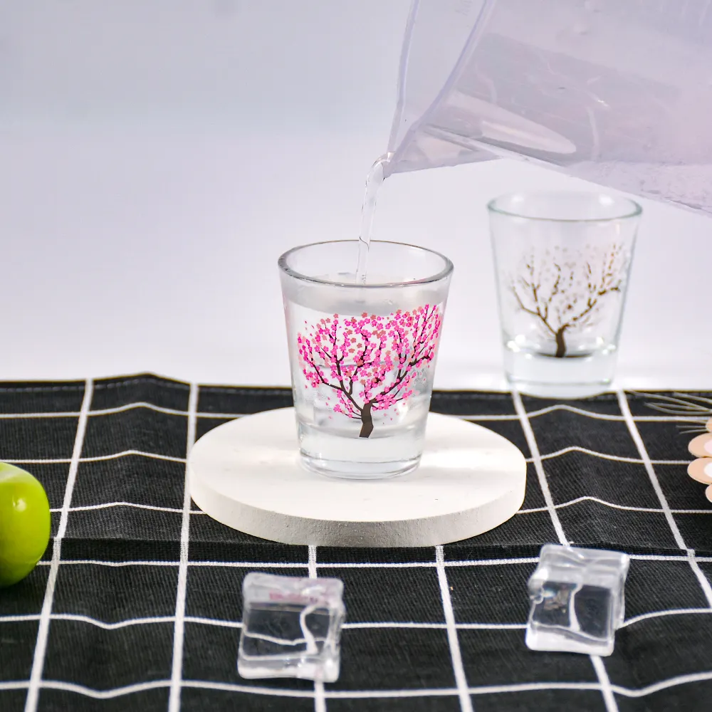 Toptan çiçeği renk değiştirme japonya japon kore sihirli çiçekler sakura ağacı tasarım soju cam bardak