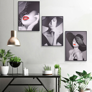 Tranh vẽ vải bố nghệ thuật treo tường chất lượng cao, tùy chỉnh bán buôn, cô gái môi đỏ, trang trí hiện đại - Product Image 3